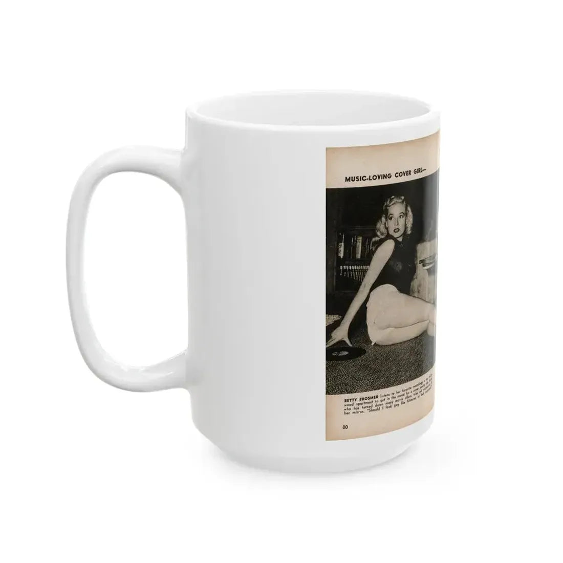 Betty Brosmer #237 - 2 Pages, 2 B&W Photos & Caption from PIC Digest Mag. May '57 (Vintage Female Icon) White Coffee Mug - Go Mug Yourself