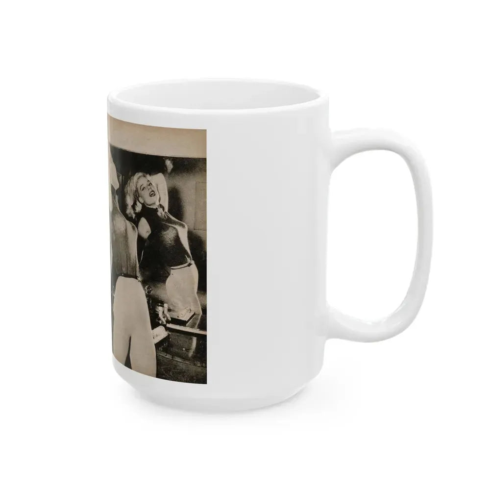 Betty Brosmer #237 - 2 Pages, 2 B&W Photos & Caption from PIC Digest Mag. May '57 (Vintage Female Icon) White Coffee Mug - Go Mug Yourself