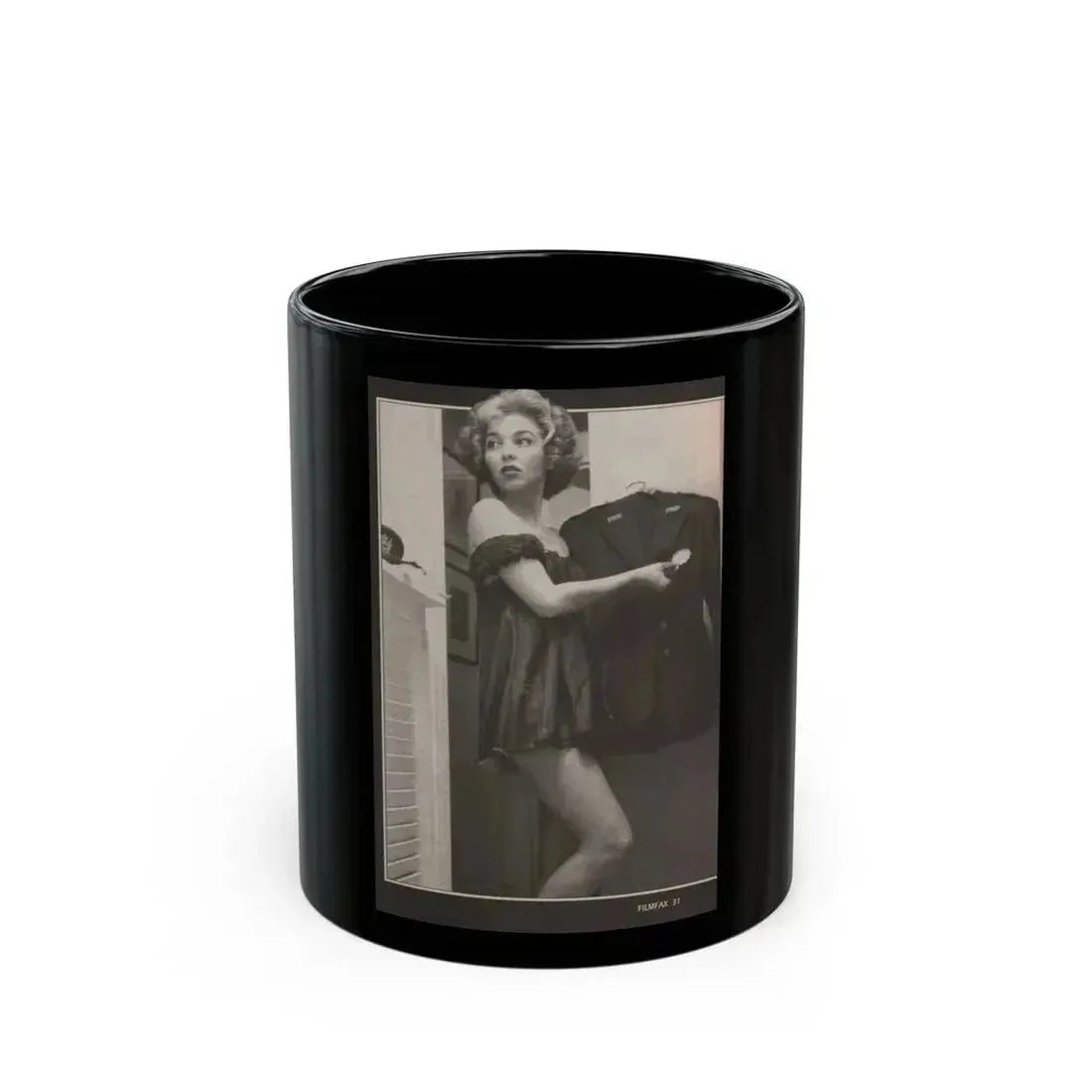Beverly Garland #121 - Filmfax Mag. Issue #60 Spring '97 - 1 B&W Photo (Vintage Female Icon) Black Coffee Mug 11oz - Go Mug Yourself