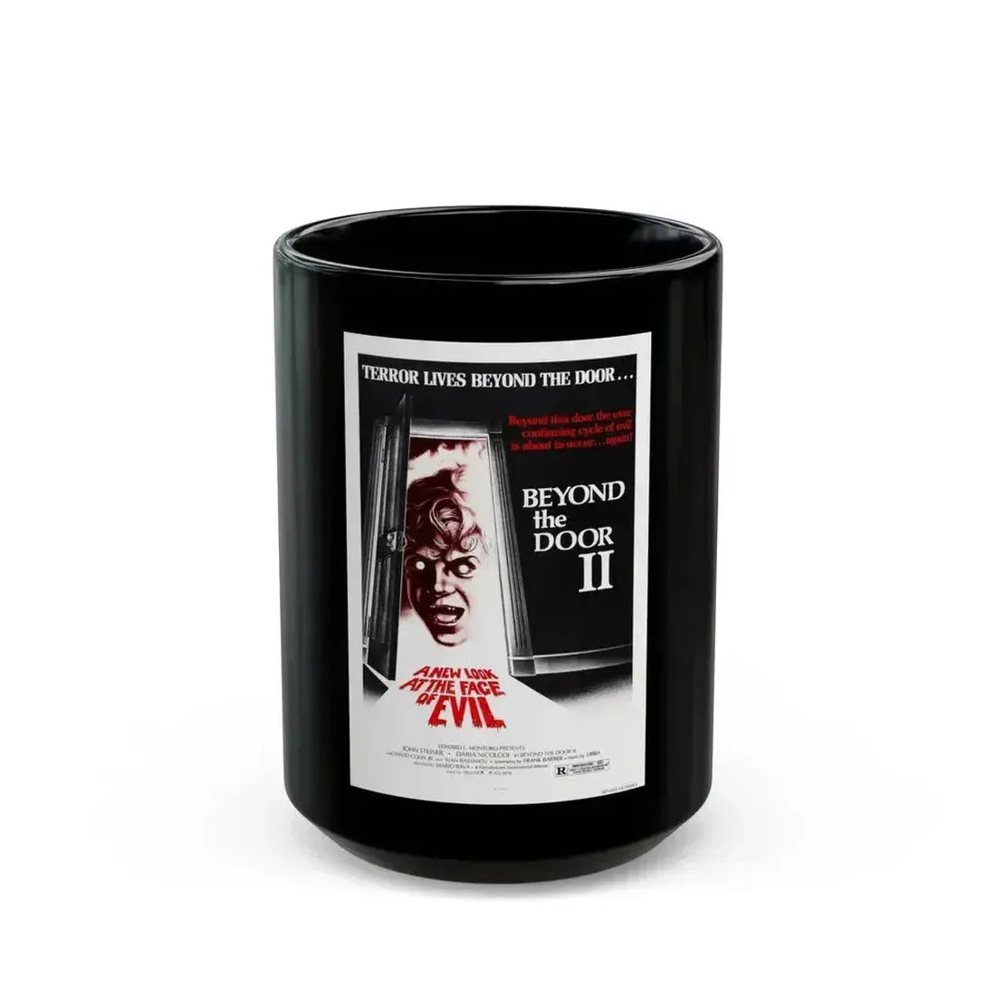 BEYOND THE DOOR II aka SHOCK 1977 Movie Poster - Black Coffee Mug 15oz - Go Mug Yourself