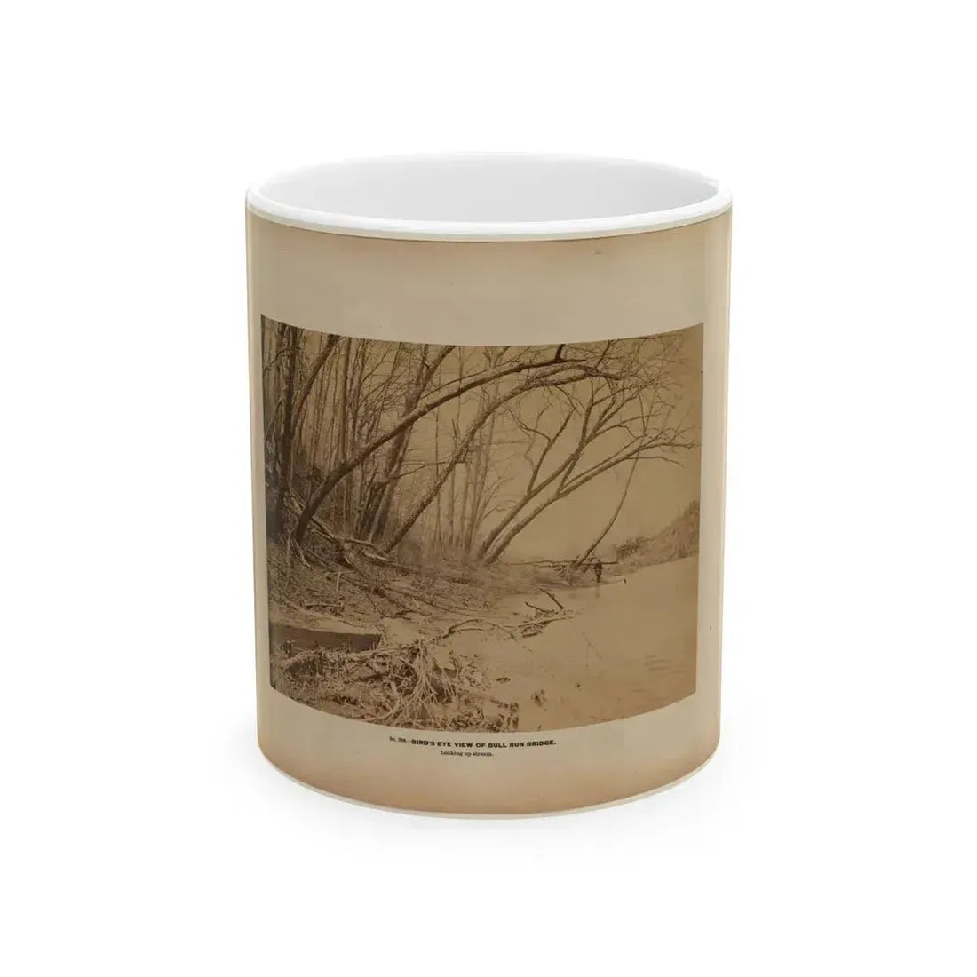 Bird's Eye View Of Bull Run Bridge, Looking Up Stream (U.S. Civil War) White Coffee Mug 11oz - Go Mug Yourself