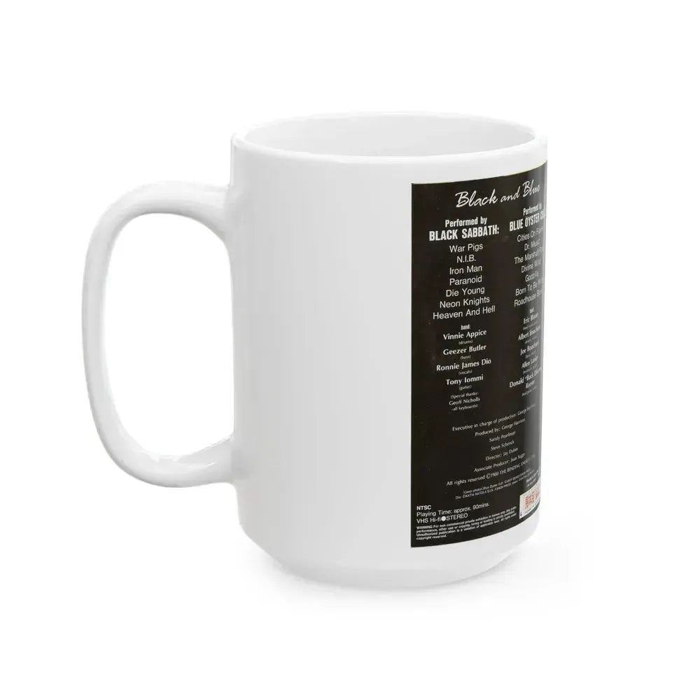 BLACK AND BLUE BLACK SABBATH AND BLUE OYSTER CULT VERSION2 (VHS COVER) - White Coffee Mug - Go Mug Yourself