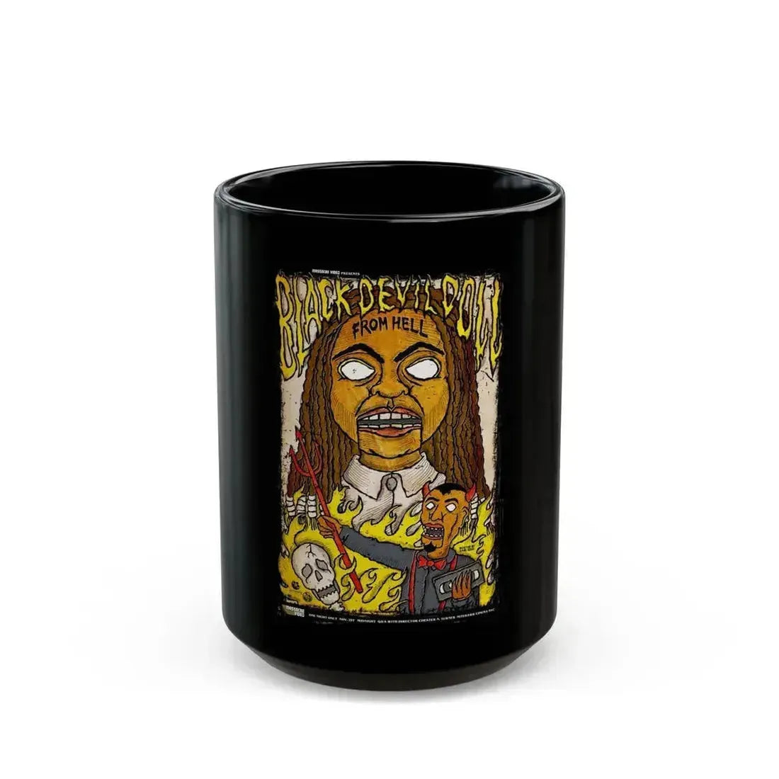 BLACK DEVIL DOLL FROM HELL (RERELEASE) 1984 Movie Poster - Black Coffee Mug 15oz - Go Mug Yourself