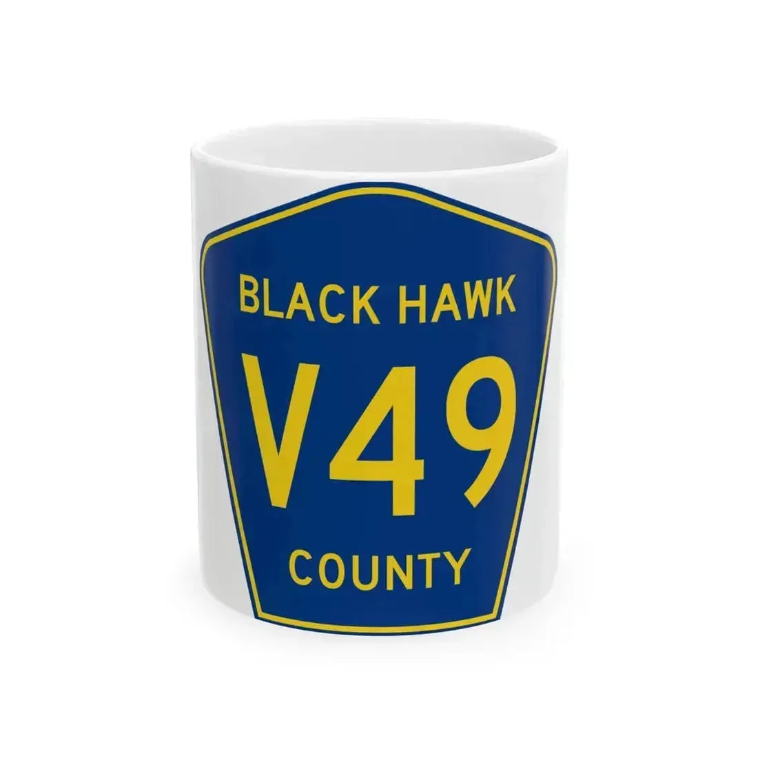 Black Hawk County Route V49 IA (Iowa) (Road Sign) White Coffee Mug 11oz - Go Mug Yourself