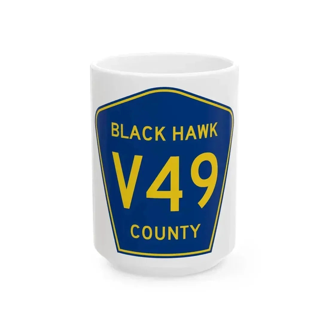 Black Hawk County Route V49 IA (Iowa) (Road Sign) White Coffee Mug 15oz - Go Mug Yourself