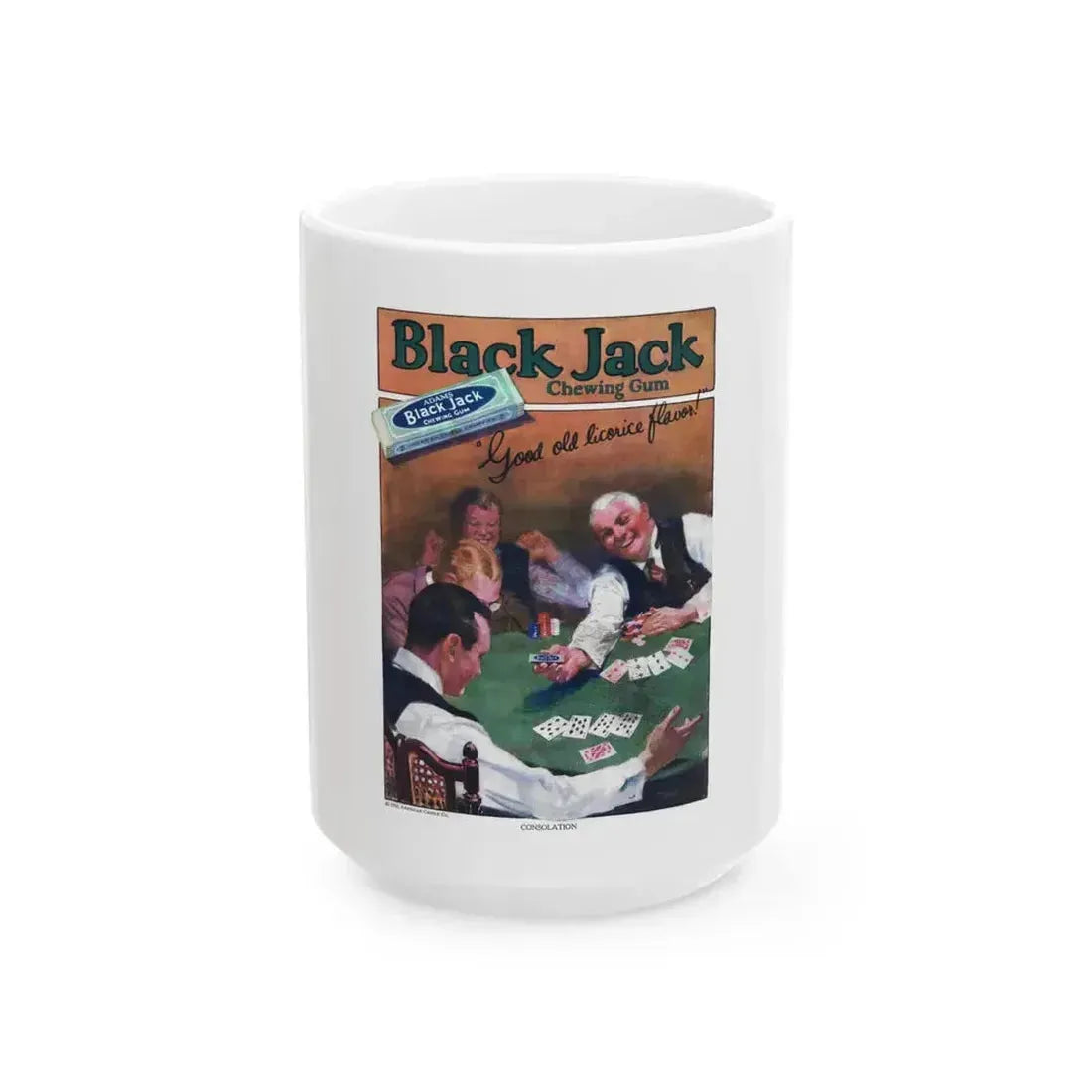 Black Jack ad, Adventure Magazine backcover, May 20, 1923 - White Coffee Mug 15oz - Go Mug Yourself