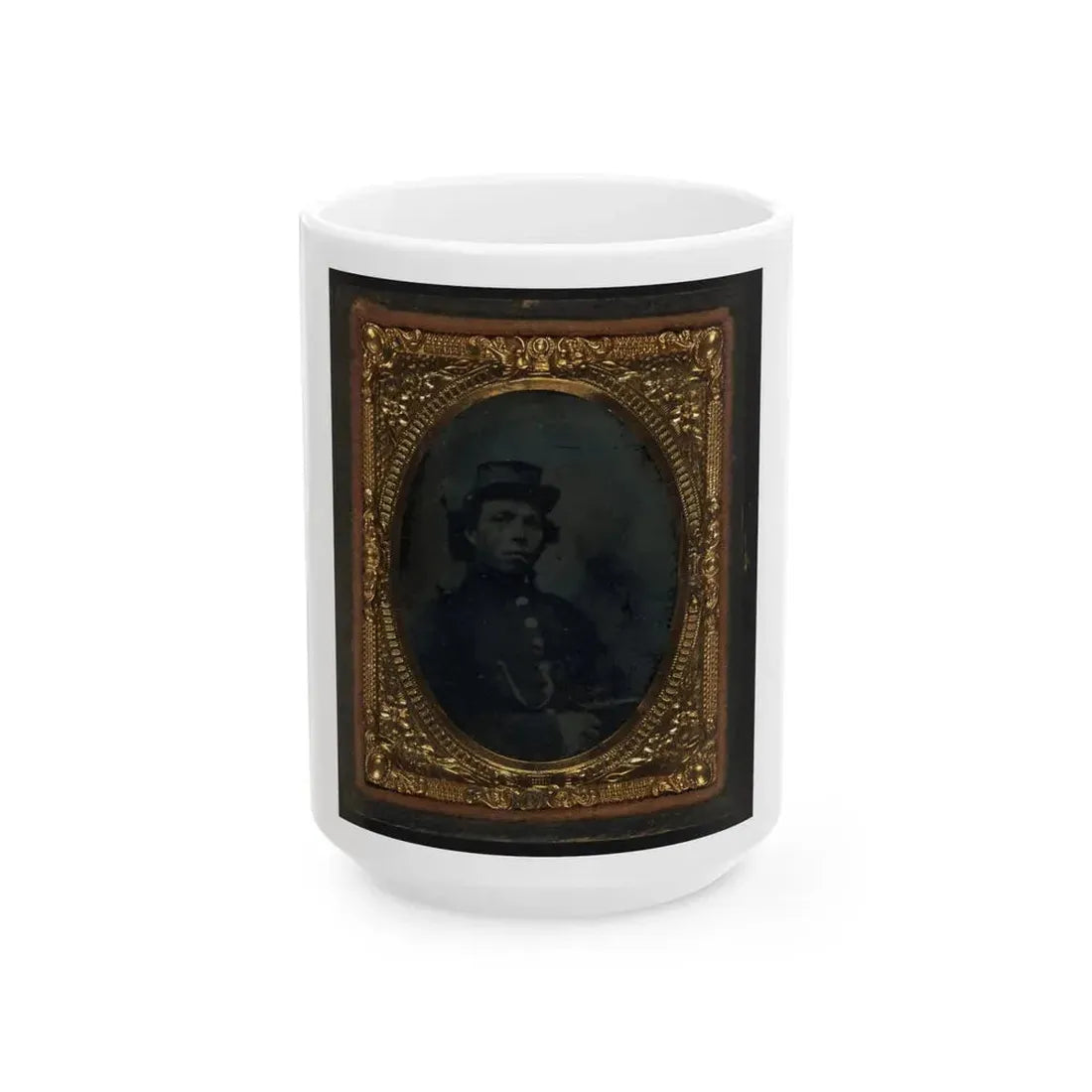 Black Soldier Seated With Pistol In Hand, Watch Chain In Pocket (U.S. Civil War) White Coffee Mug 15oz - Go Mug Yourself
