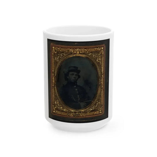 Black Soldier Seated With Pistol In Hand, Watch Chain In Pocket (U.S. Civil War) White Coffee Mug 15oz - Go Mug Yourself
