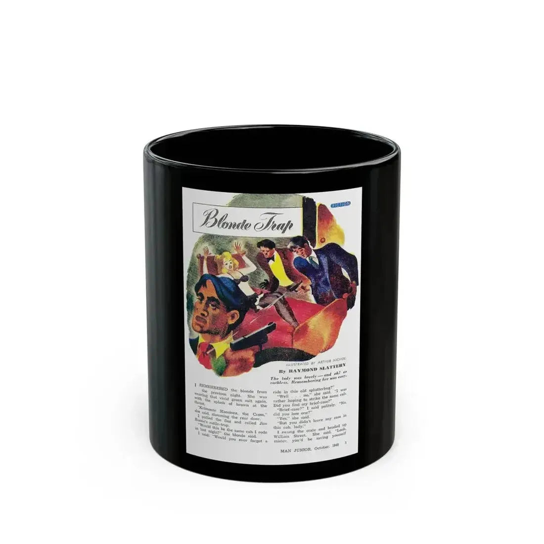 Blonde Trap, Man Junior, October 1948 - Black Coffee Mug 11oz - Go Mug Yourself