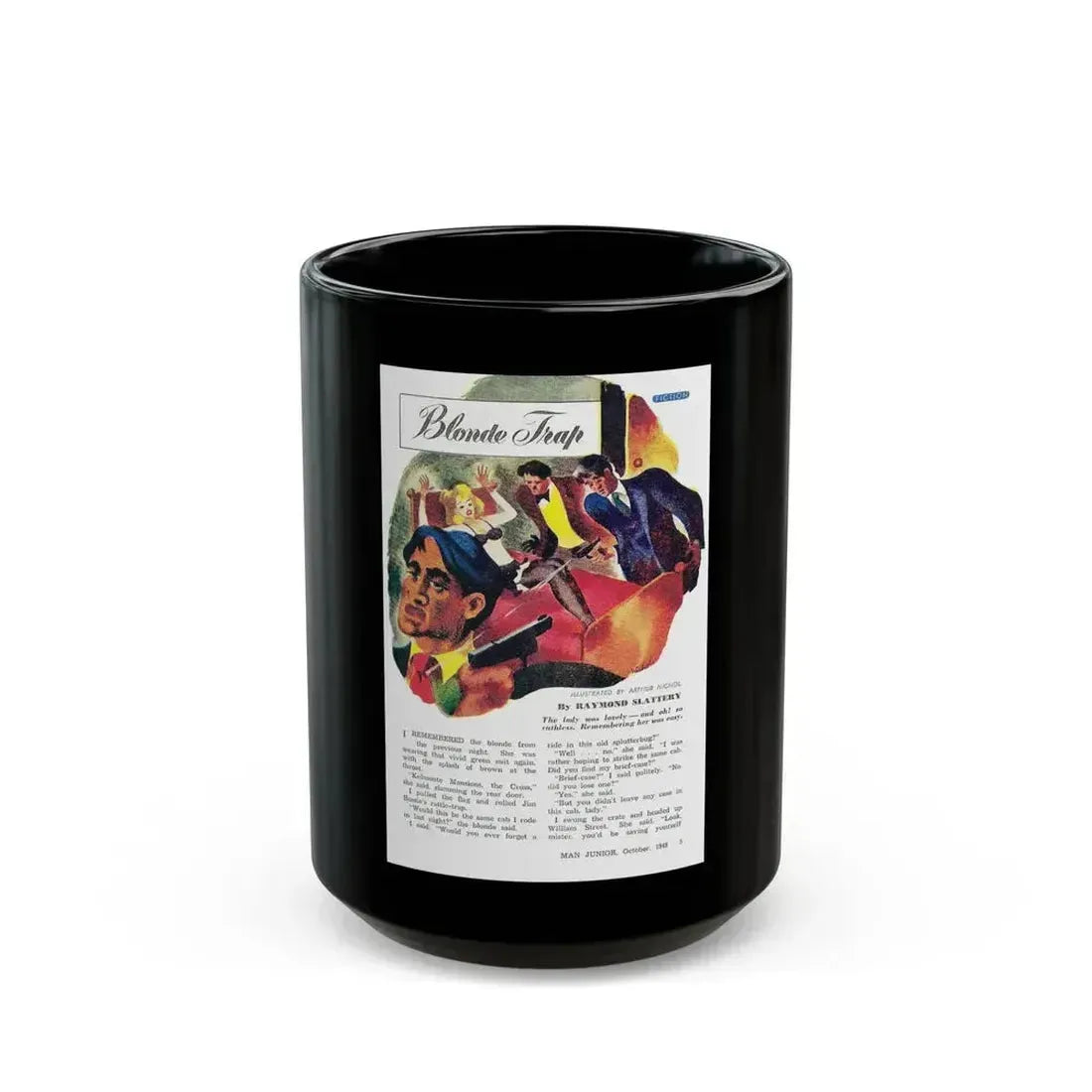 Blonde Trap, Man Junior, October 1948 - Black Coffee Mug 15oz - Go Mug Yourself