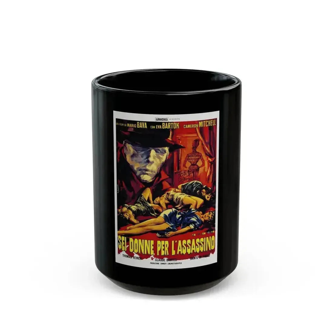 BLOOD AND BLACK LACE (ITALIAN) 1964 Movie Poster - Black Coffee Mug 15oz - Go Mug Yourself