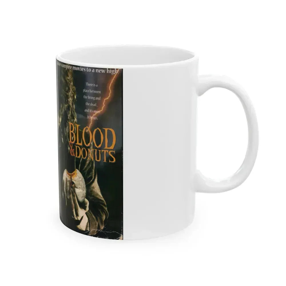 BLOOD AND DONUTS (VHS COVER) - White Coffee Mug - Go Mug Yourself