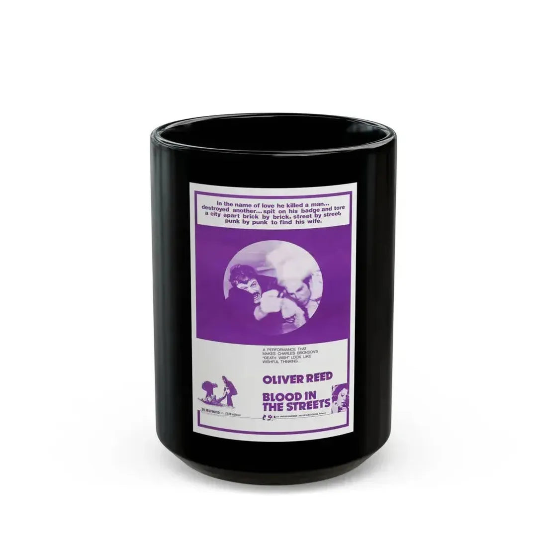 BLOOD IN THE STREETS 1973 Movie Poster - Black Coffee Mug 15oz - Go Mug Yourself