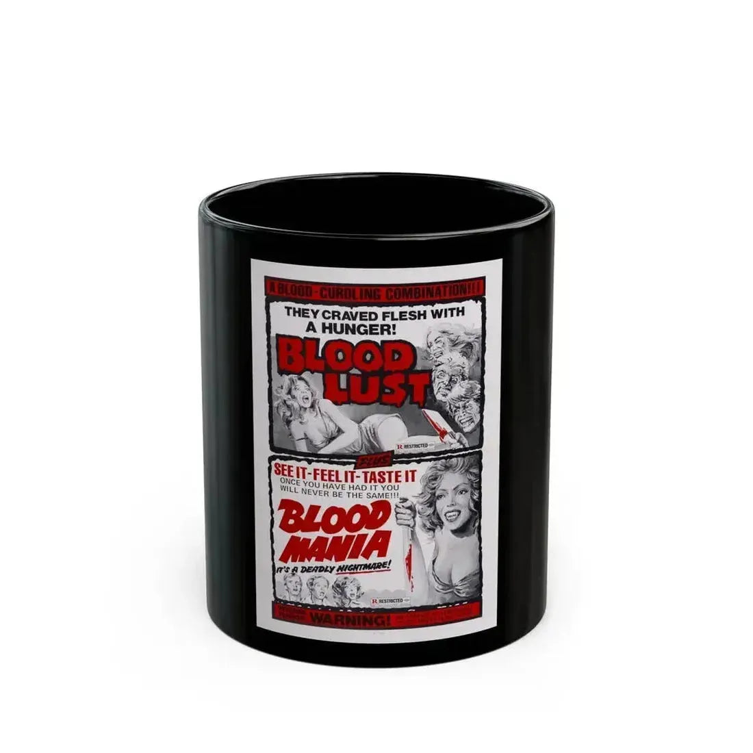 BLOOD LUST & BLOOD MANIA 1970 Movie Poster - Black Coffee Mug 11oz - Go Mug Yourself