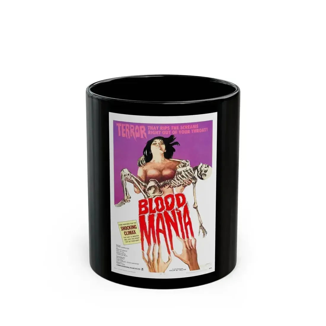 BLOOD MANIA 1970 Movie Poster - Black Coffee Mug 11oz - Go Mug Yourself