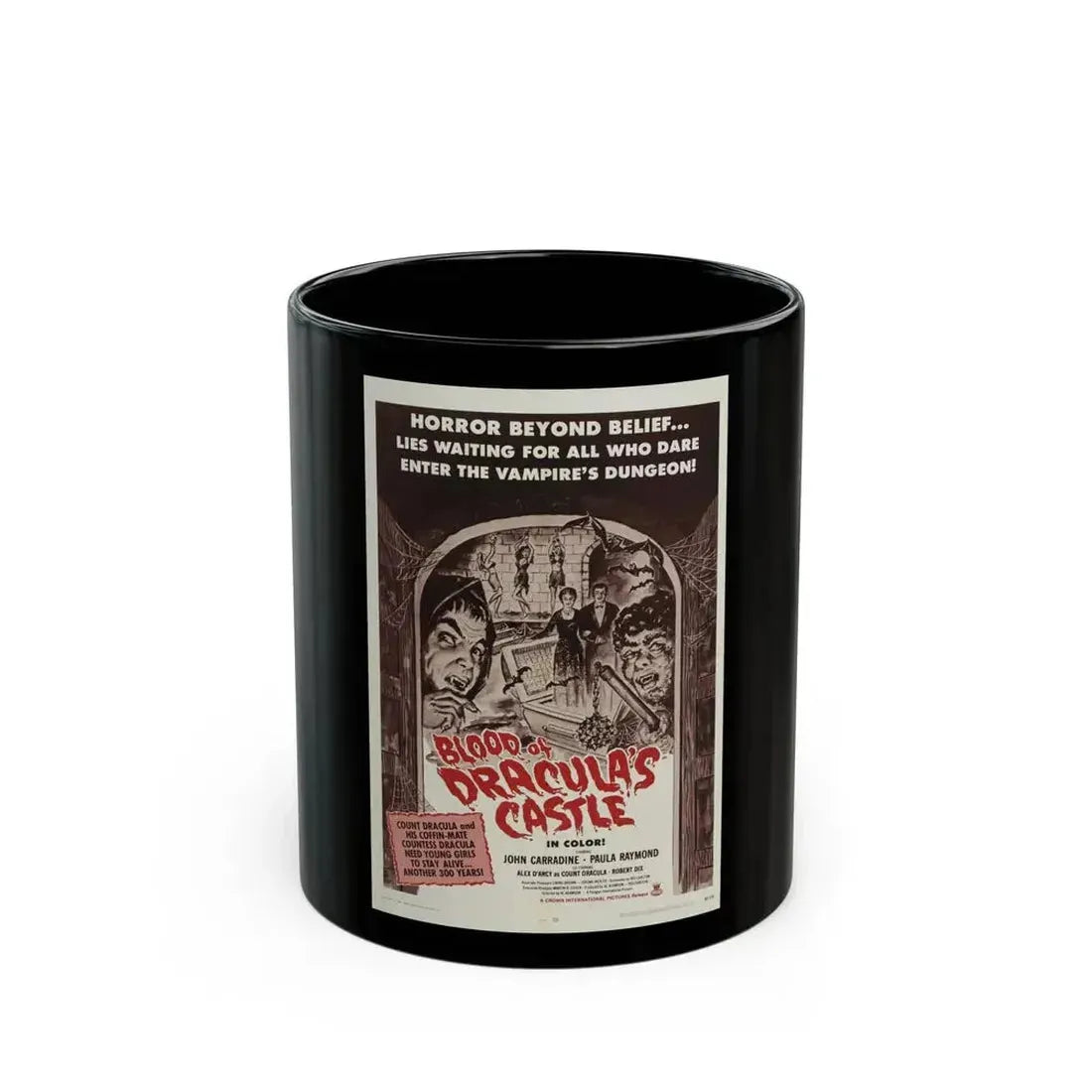 BLOOD OF DRACULA'S CASTLE 1969 Movie Poster - Black Coffee Mug 11oz - Go Mug Yourself
