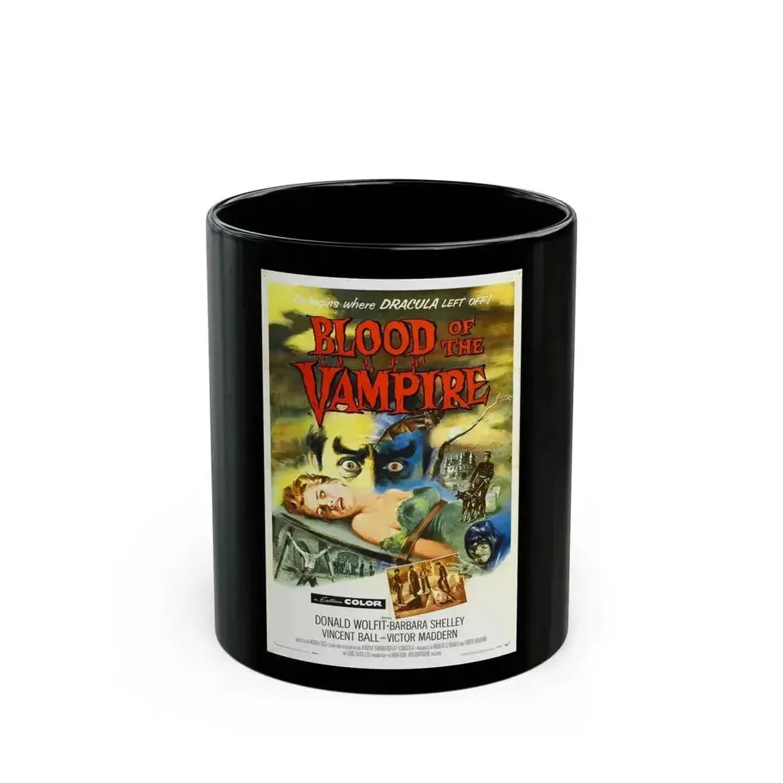 BLOOD OF THE VAMPIRE 1958 Movie Poster - Black Coffee Mug 11oz - Go Mug Yourself