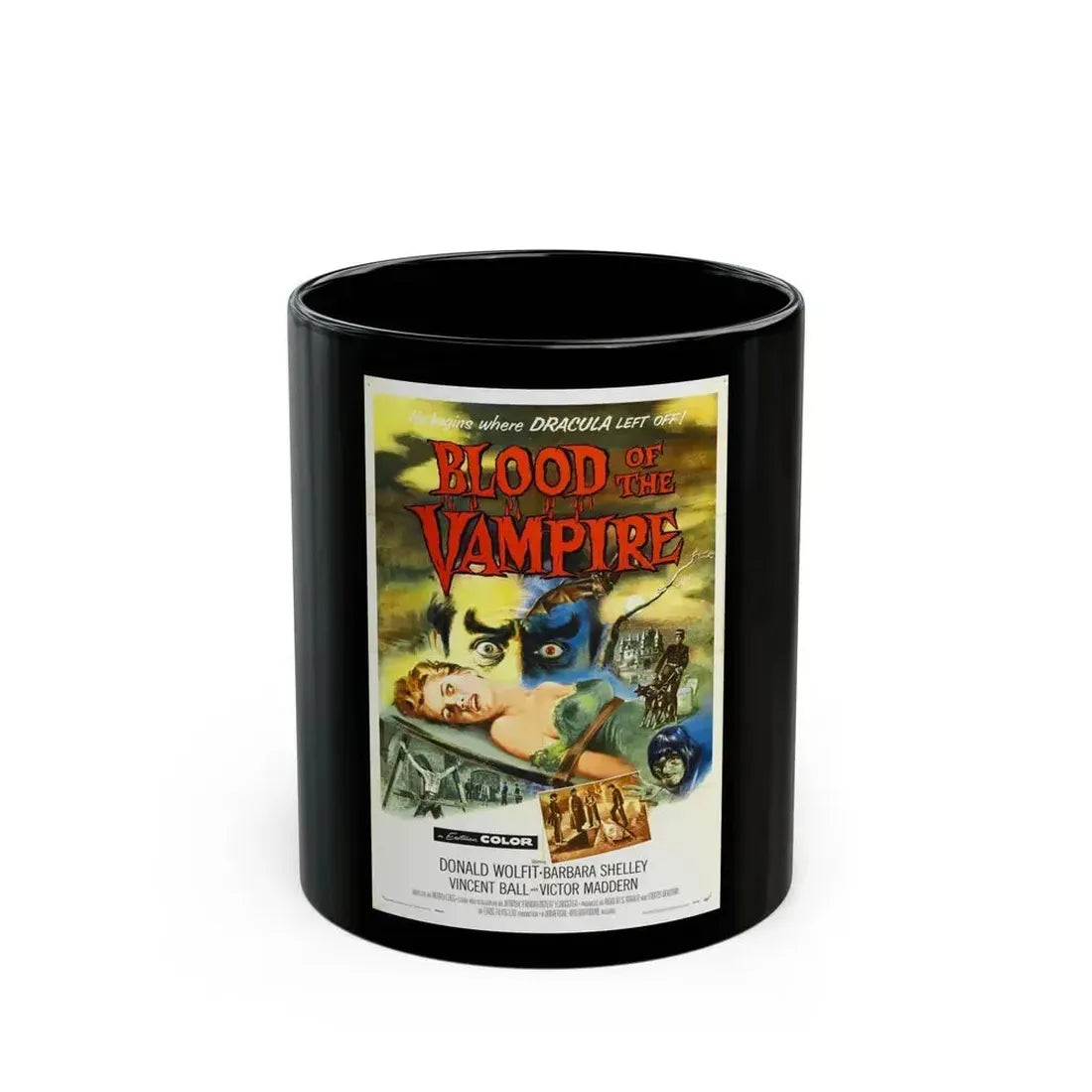 BLOOD OF THE VAMPIRE 1958 Movie Poster - Black Coffee Mug 11oz - Go Mug Yourself