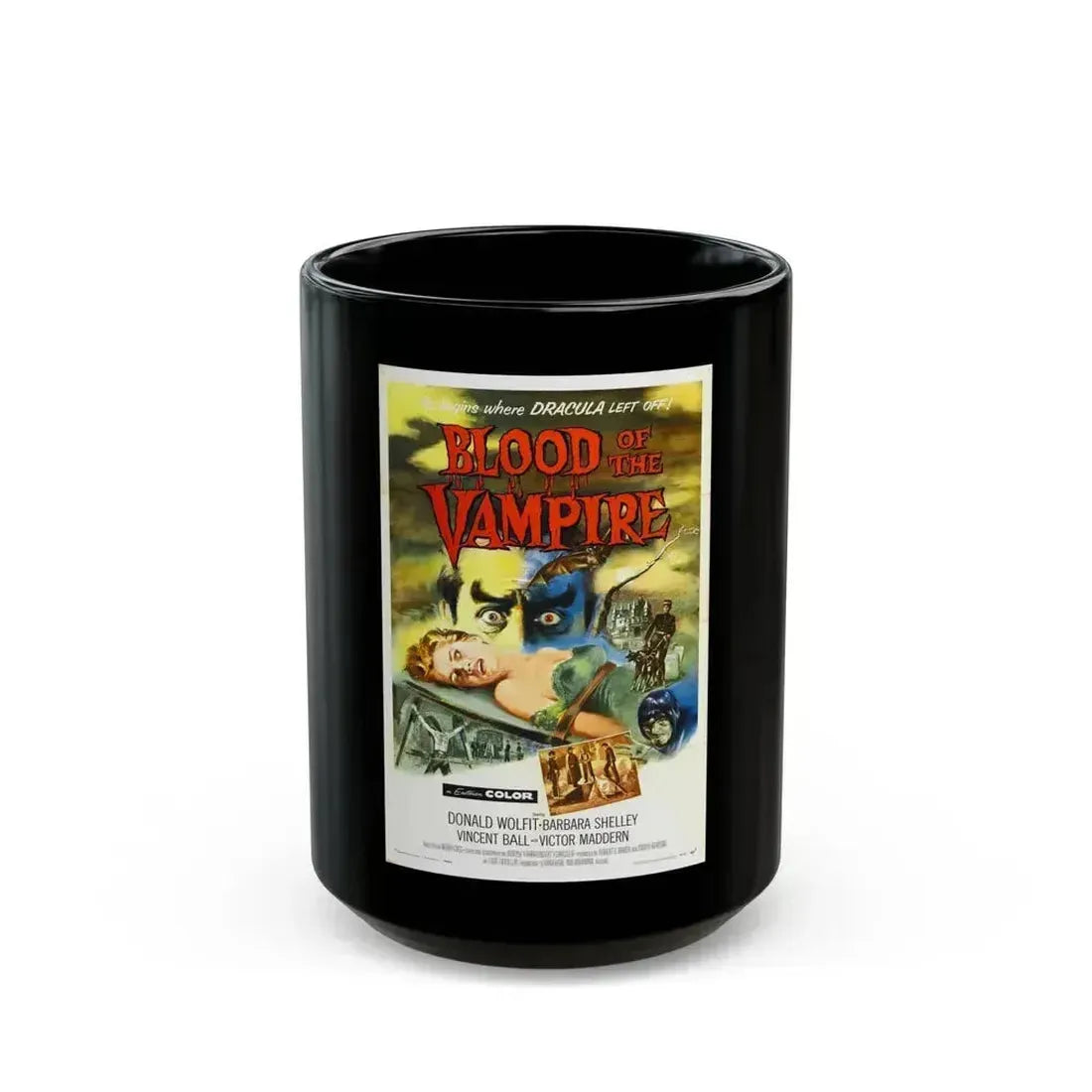 BLOOD OF THE VAMPIRE 1958 Movie Poster - Black Coffee Mug 15oz - Go Mug Yourself