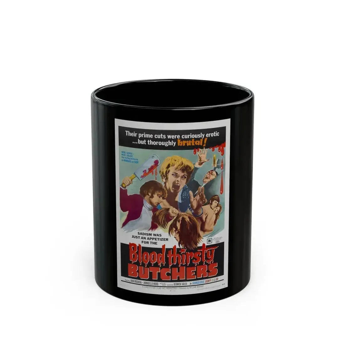 BLOODTHIRSTY BUTCHERS 1970 Movie Poster - Black Coffee Mug 11oz - Go Mug Yourself