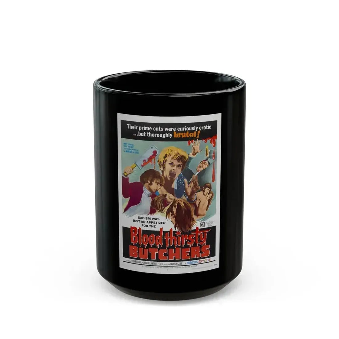 BLOODTHIRSTY BUTCHERS 1970 Movie Poster - Black Coffee Mug 15oz - Go Mug Yourself