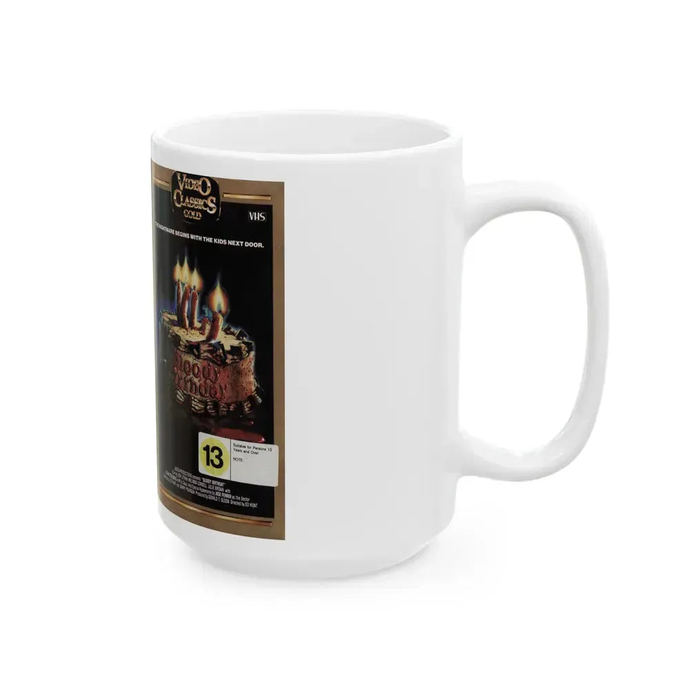 BLOODY BIRTHDAY VIDEO CLASSICS GOLD (VHS COVER) - White Coffee Mug - Go Mug Yourself