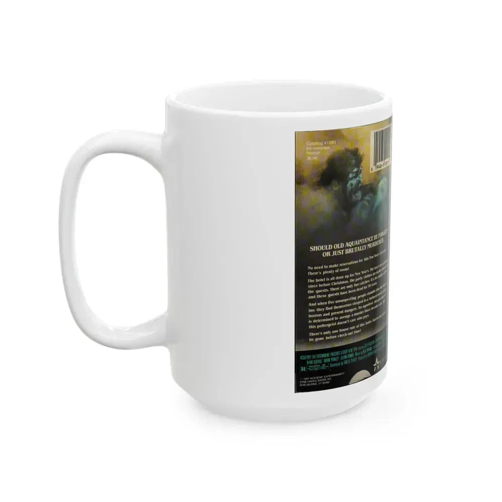 BLOODY NEW YEAR (VHS COVER) - White Coffee Mug - Go Mug Yourself