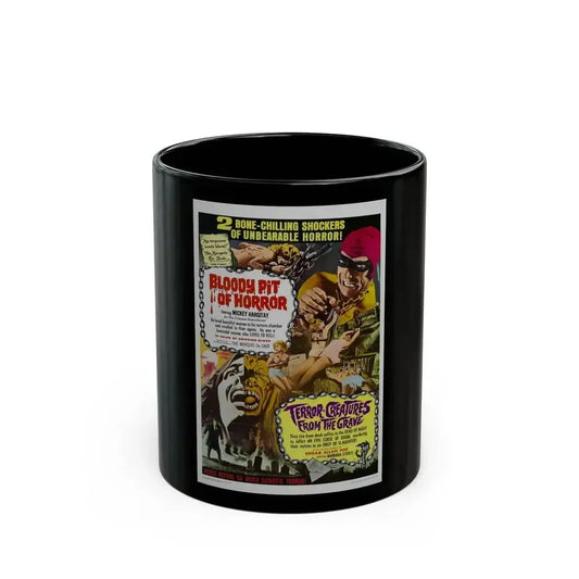 BLOODY PIT OF HORROR +TERROR CREATURES FROM THE GRAVE 1965 Movie Poster - Black Coffee Mug 11oz - Go Mug Yourself