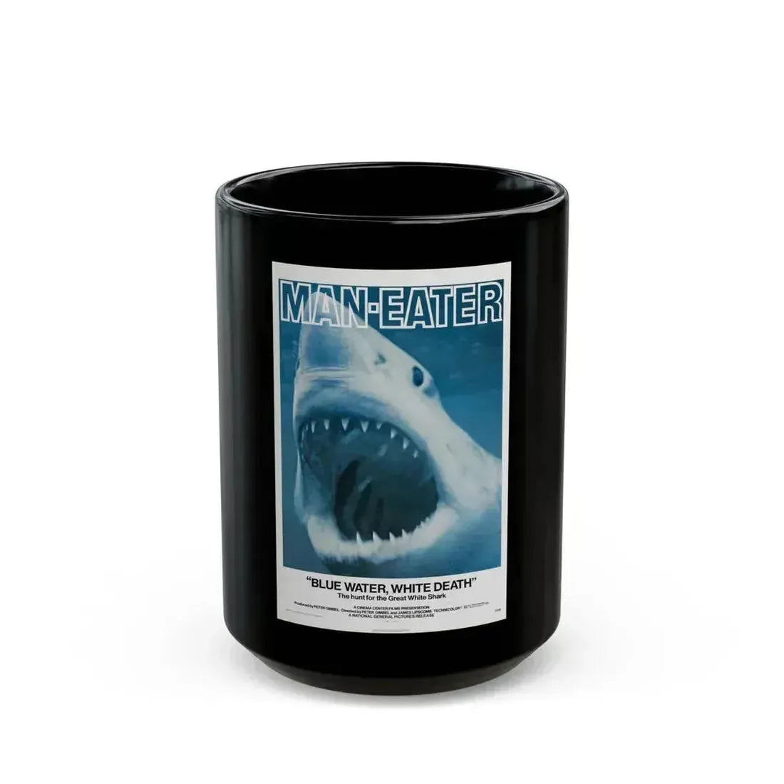 BLUE WATER, WHITE DEATH 1971 Movie Poster - Black Coffee Mug 15oz - Go Mug Yourself