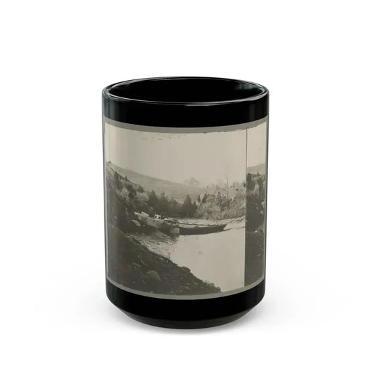 Boats Docked At The Shore Of A River In A Wooded Area (U.S. Civil War) Black Coffee Mug 15oz - Go Mug Yourself