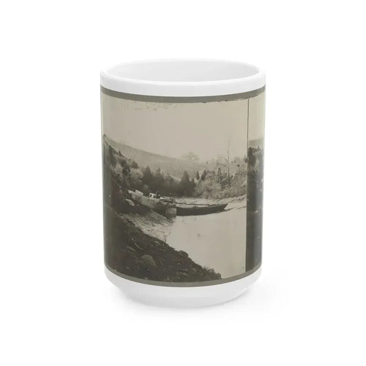 Boats Docked At The Shore Of A River In A Wooded Area (U.S. Civil War) White Coffee Mug 15oz - Go Mug Yourself