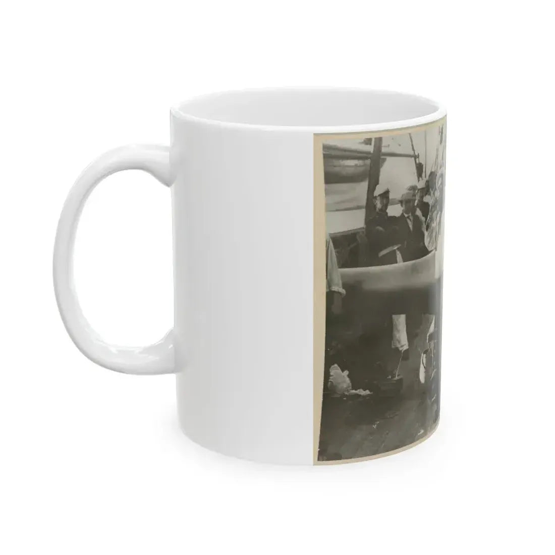 Boatswain Piping In Front Of Large Cannon On Deck Of U.S. Naval Warship; Other Sailors Standing In Background (U.S. Civil War) White Coffee Mug - Go Mug Yourself