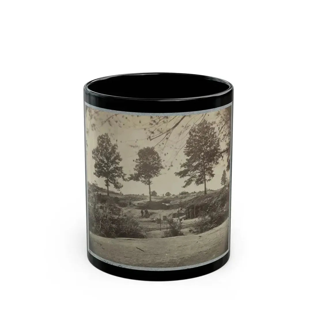 Bombproof Kitchen And Tents On Front Line In Front Of Petersburg, August 10, 1864 (U.S. Civil War) Black Coffee Mug 11oz - Go Mug Yourself