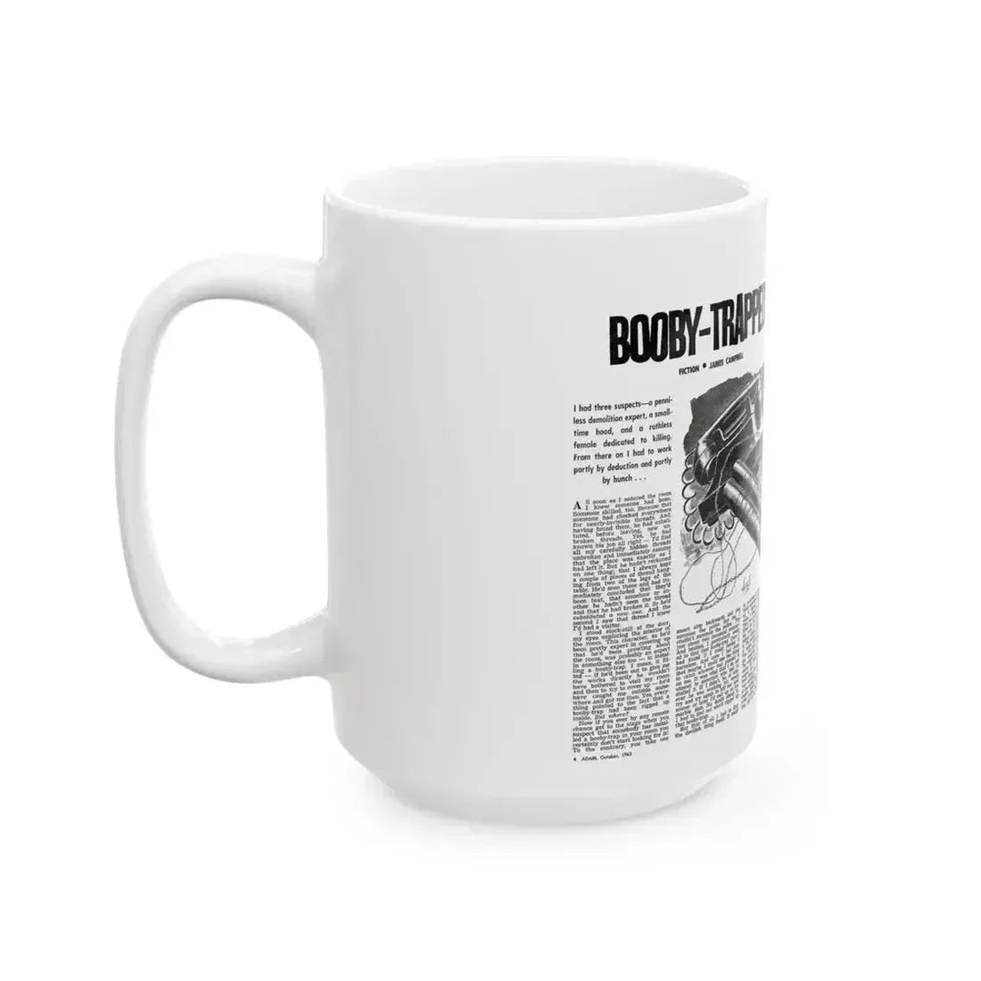 Booby-Trapped, Adam magazine, October 1963 - White Coffee Mug - Go Mug Yourself