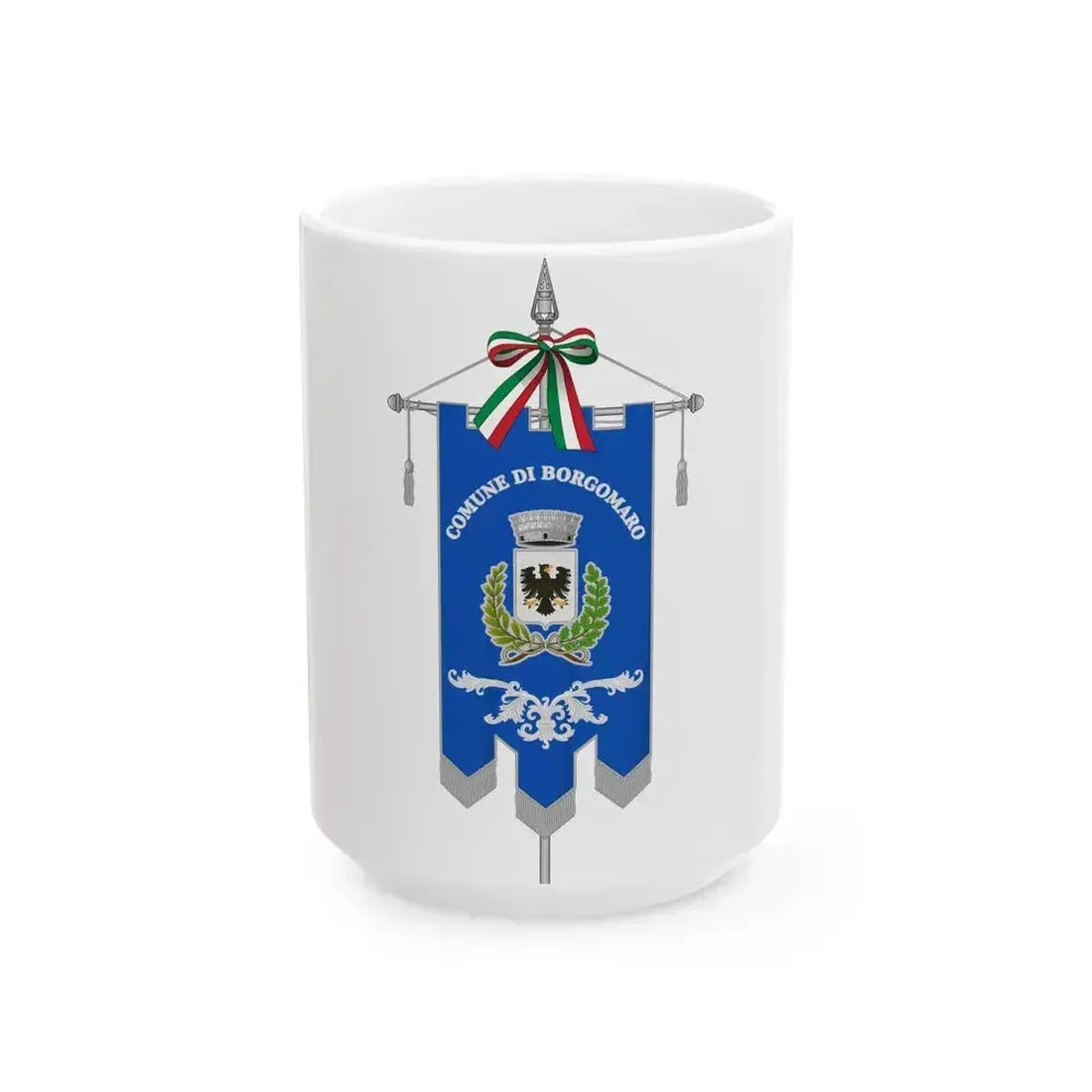 Borgomaro-Gonfalone (Italy) White Coffee Mug 15oz - Go Mug Yourself