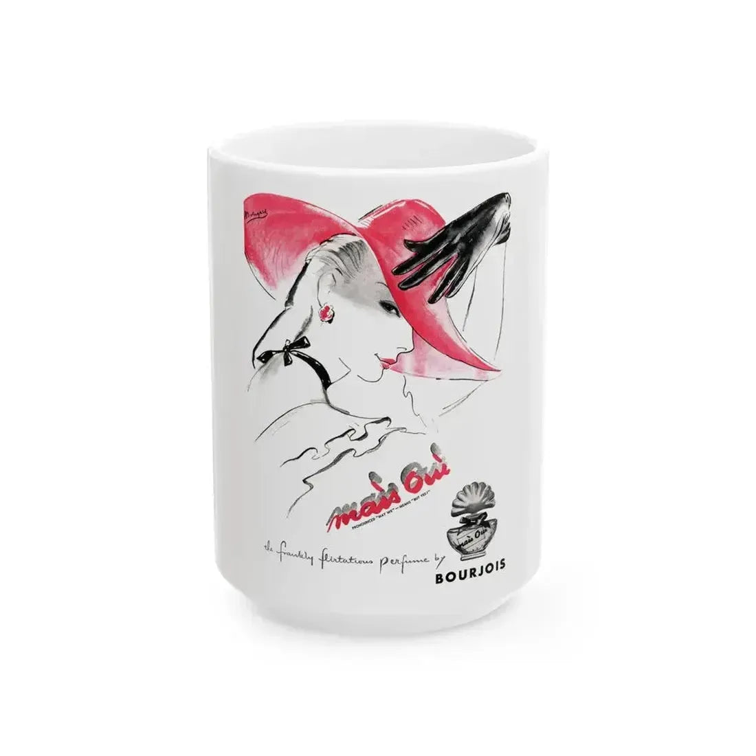 Bourjois Mais Oui advertisement, Cosmopolitan, August 1948 - White Coffee Mug 15oz - Go Mug Yourself