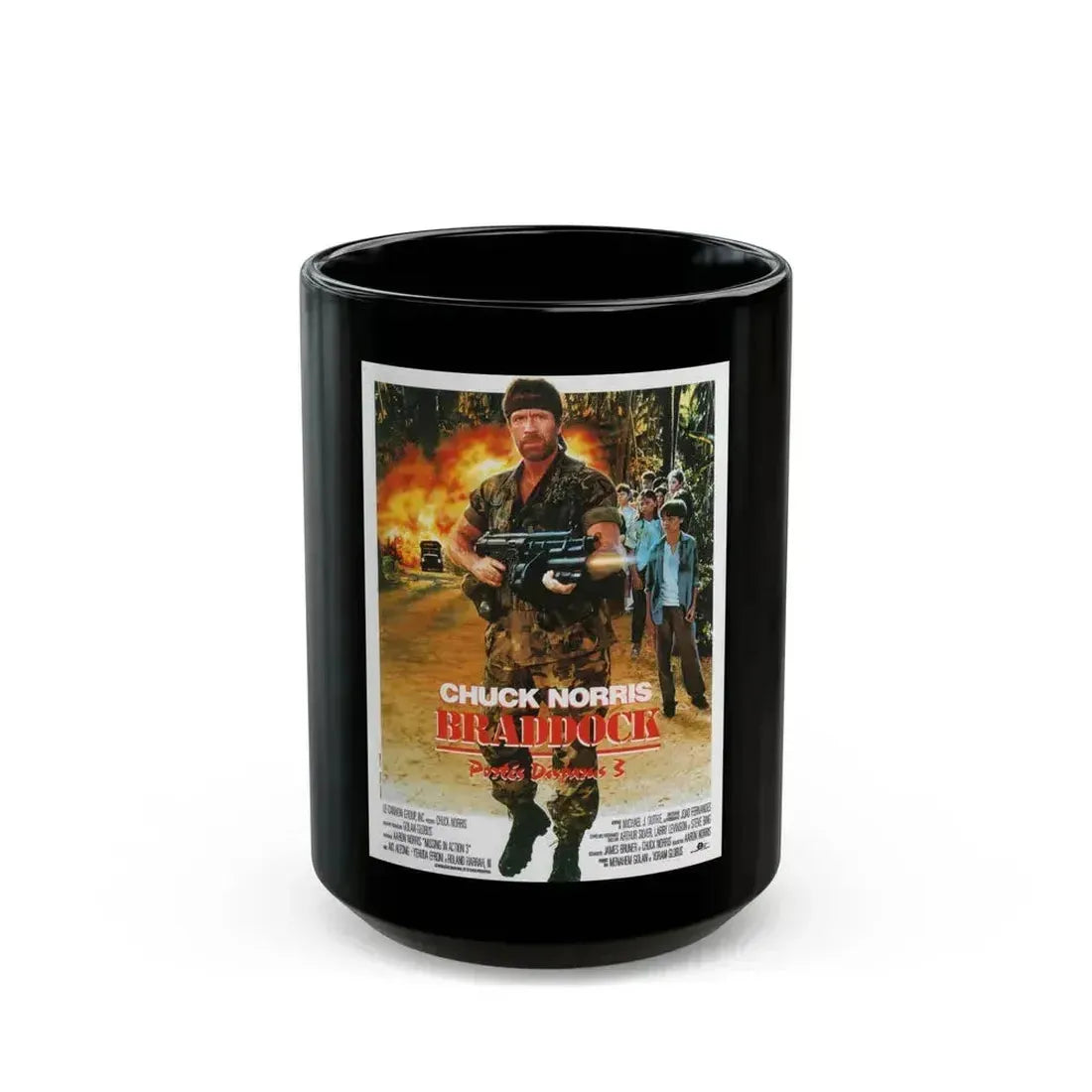 BRADDOCK MISSING IN ACTION 3 1988 Movie Poster - Black Coffee Mug 15oz - Go Mug Yourself