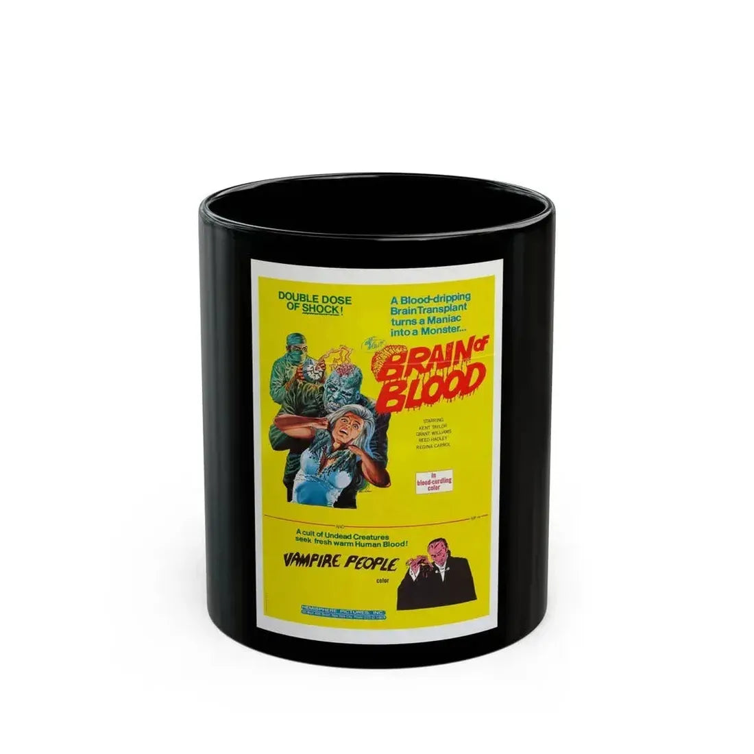 BRAIN OF BLOOD & VAMPIRE PEOPLE 1971 Movie Poster - Black Coffee Mug 11oz - Go Mug Yourself