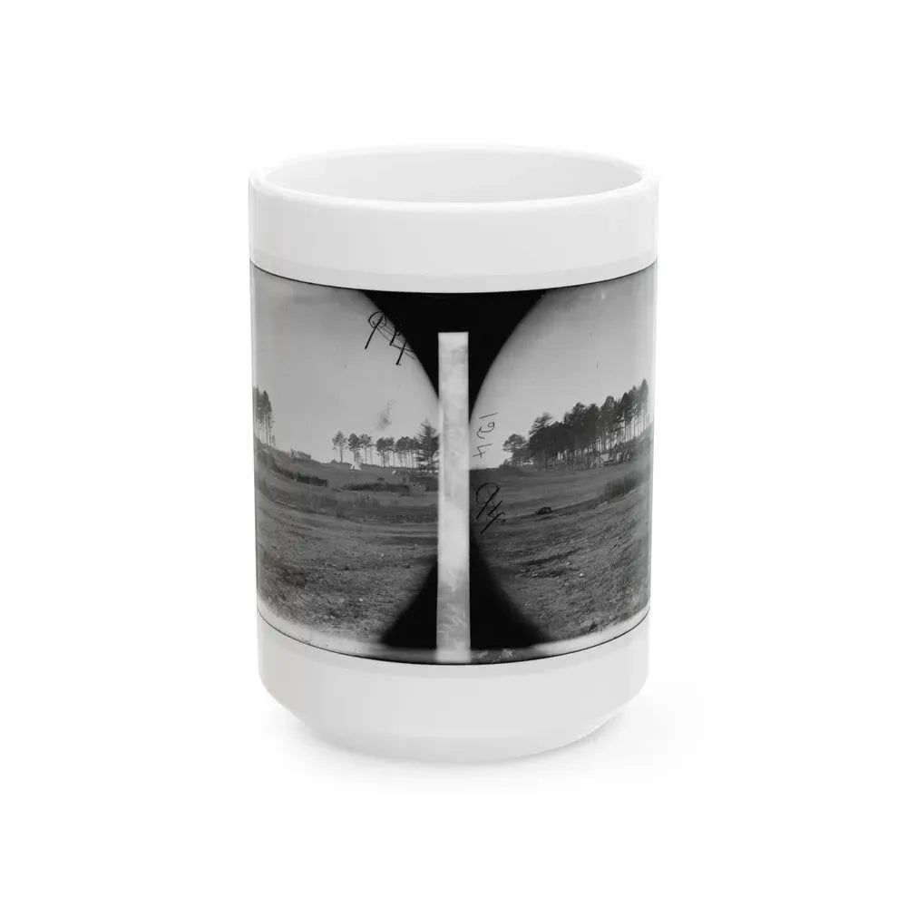 Brandy Station, Virginia. View Of Col. G.H. Sharpe's Quarters. Headquarters, Army Of The Potomac. Bull Ring In The Distance (U.S. Civil War) White Coffee Mug 15oz - Go Mug Yourself