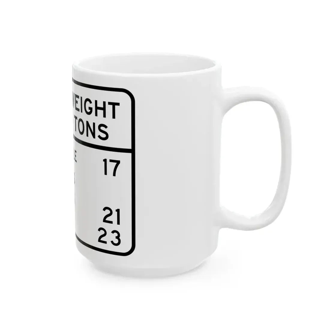 BRIDGE WEIGHT LIMIT TONS SINGLE VEHICLE 17 COMBINA Illinois MUTCD R12-I100 template (Illinois) (Road Sign) White Coffee Mug - Go Mug Yourself
