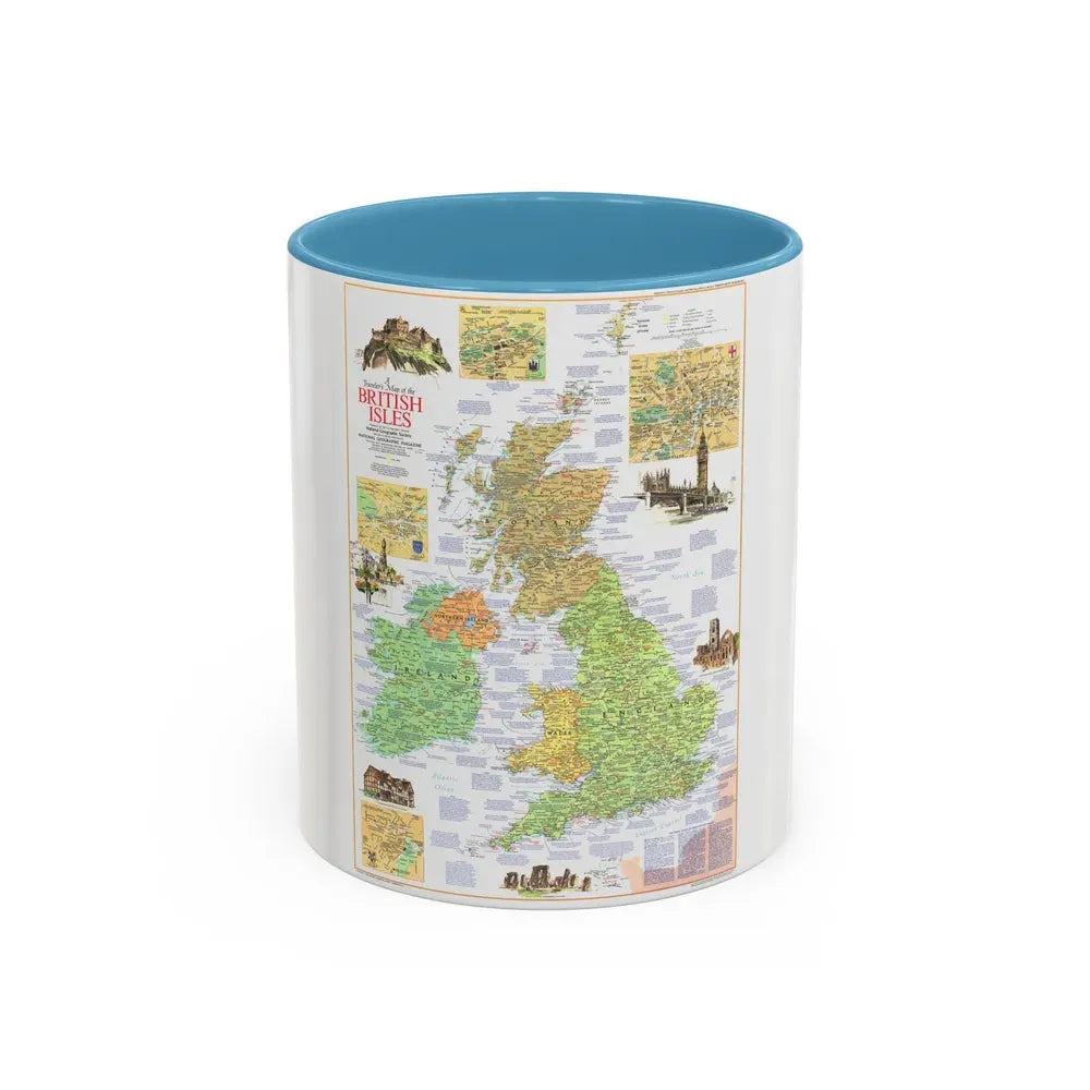 British Isles - A Traveller's Map 1 (1974) (Map) Accent Coffee Mug 11oz Light Blue - Go Mug Yourself