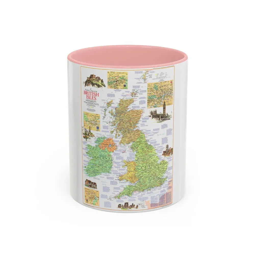 British Isles - A Traveller's Map 1 (1974) (Map) Accent Coffee Mug 11oz Pink - Go Mug Yourself
