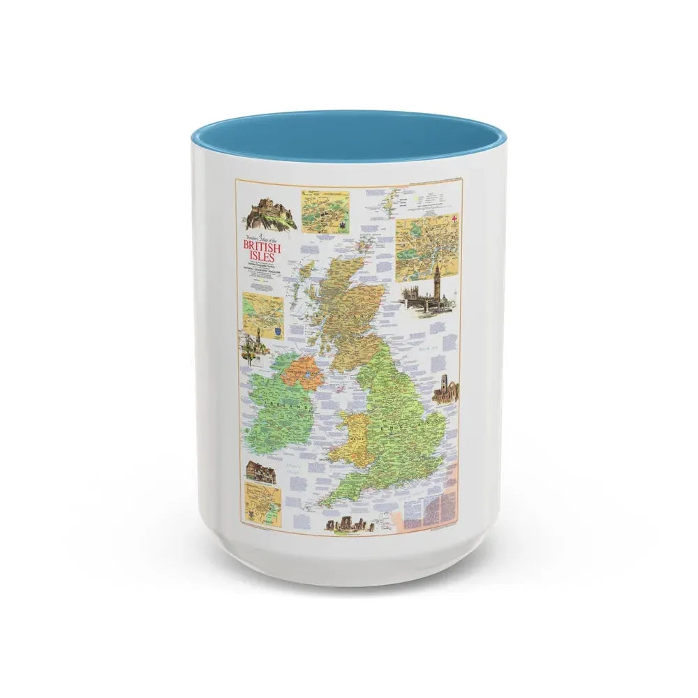 British Isles - A Traveller's Map 1 (1974) (Map) Accent Coffee Mug 15oz Light Blue - Go Mug Yourself
