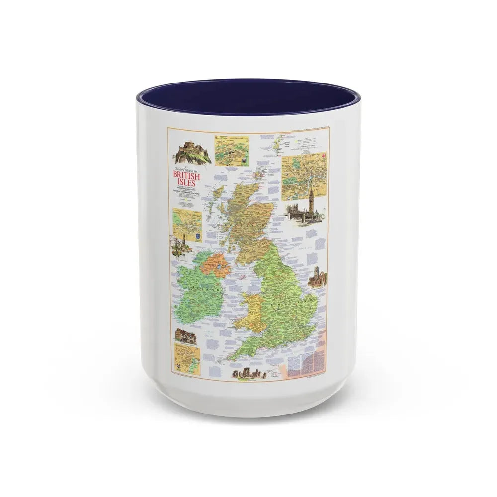 British Isles - A Traveller's Map 1 (1974) (Map) Accent Coffee Mug 15oz Navy - Go Mug Yourself