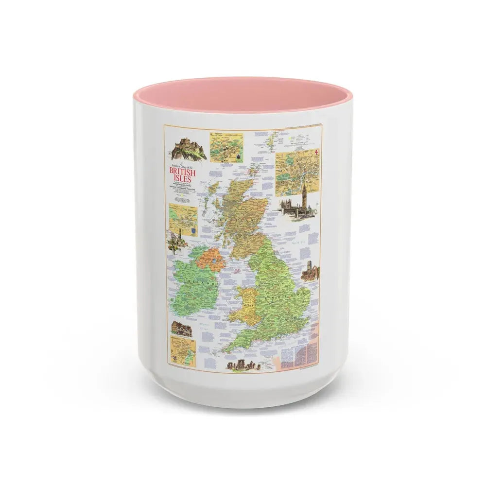 British Isles - A Traveller's Map 1 (1974) (Map) Accent Coffee Mug 15oz Pink - Go Mug Yourself