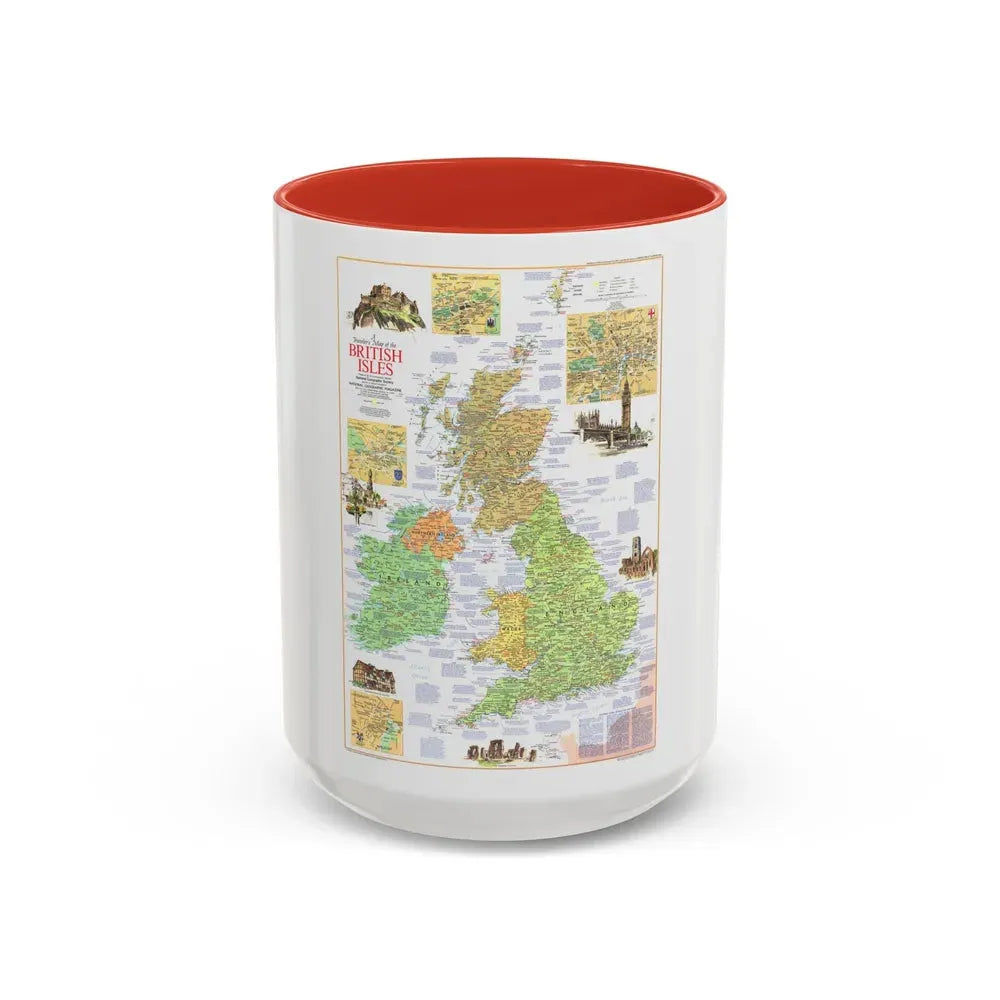 British Isles - A Traveller's Map 1 (1974) (Map) Accent Coffee Mug 15oz Red - Go Mug Yourself
