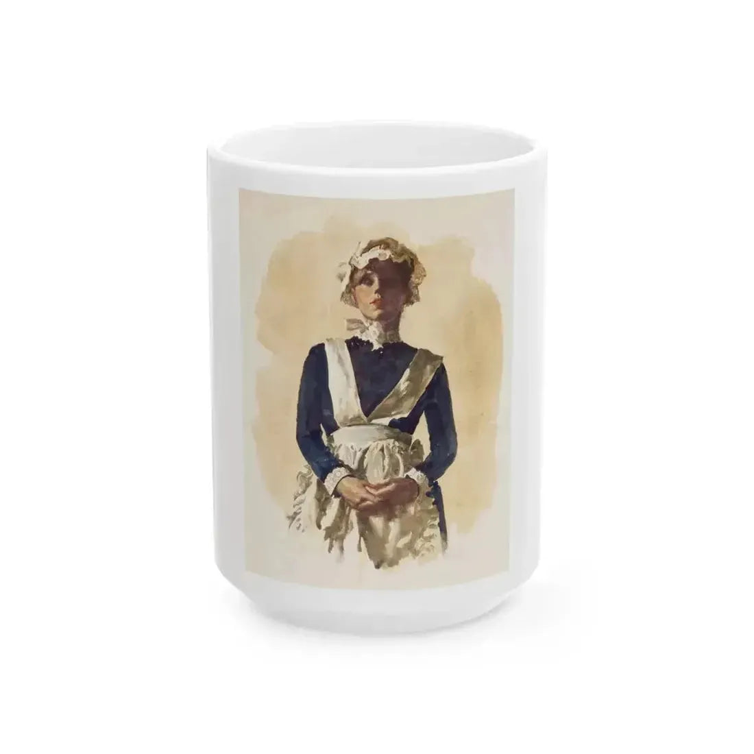 British Maid Illustration (c. 1980s) - White Coffee Mug 15oz - Go Mug Yourself