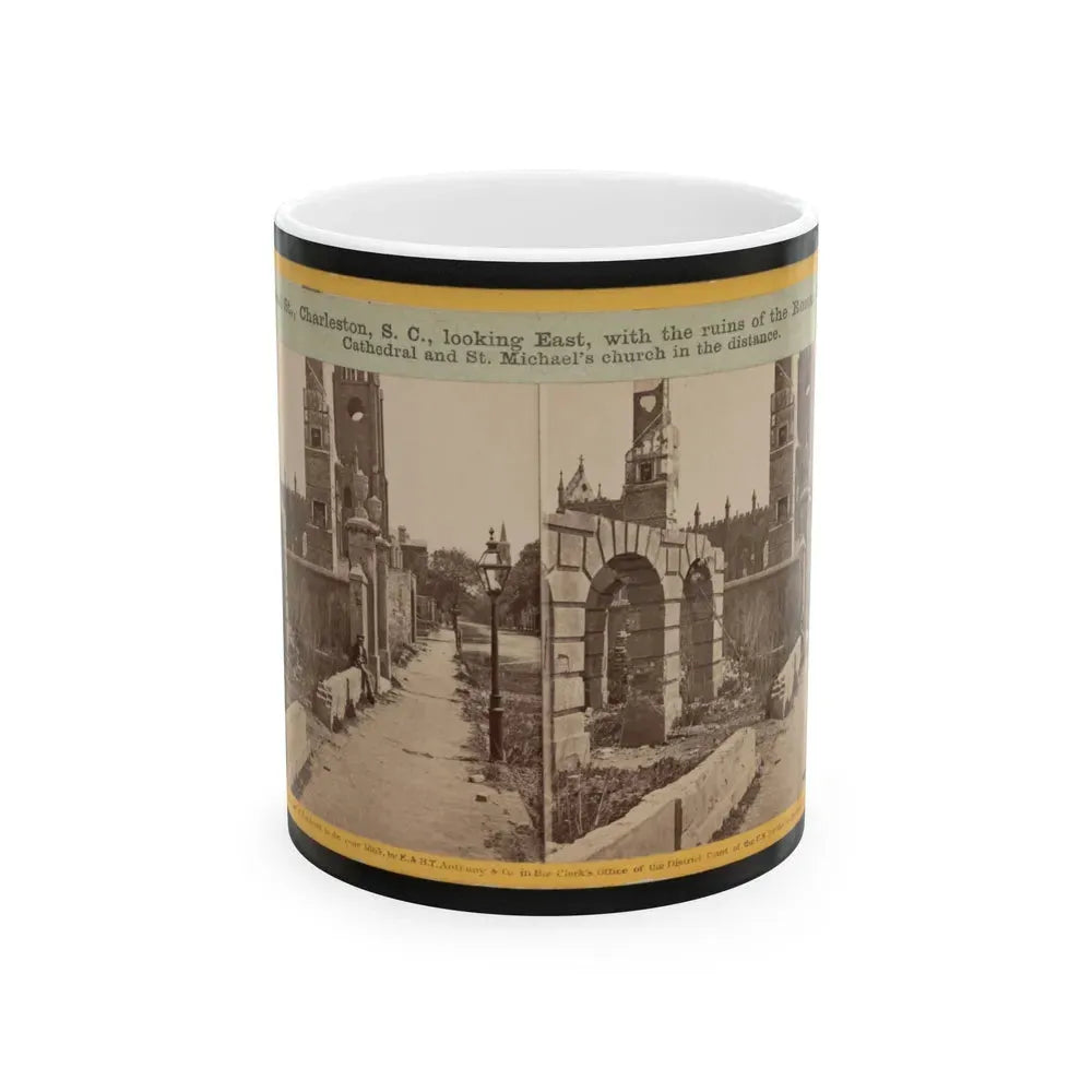 Broad St., Charleston, S.C., Looking East, With The Ruins Of The Roman Catholic Cathedral And St. Michael's Church In The Distance (U.S. Civil War) White Coffee Mug 11oz - Go Mug Yourself