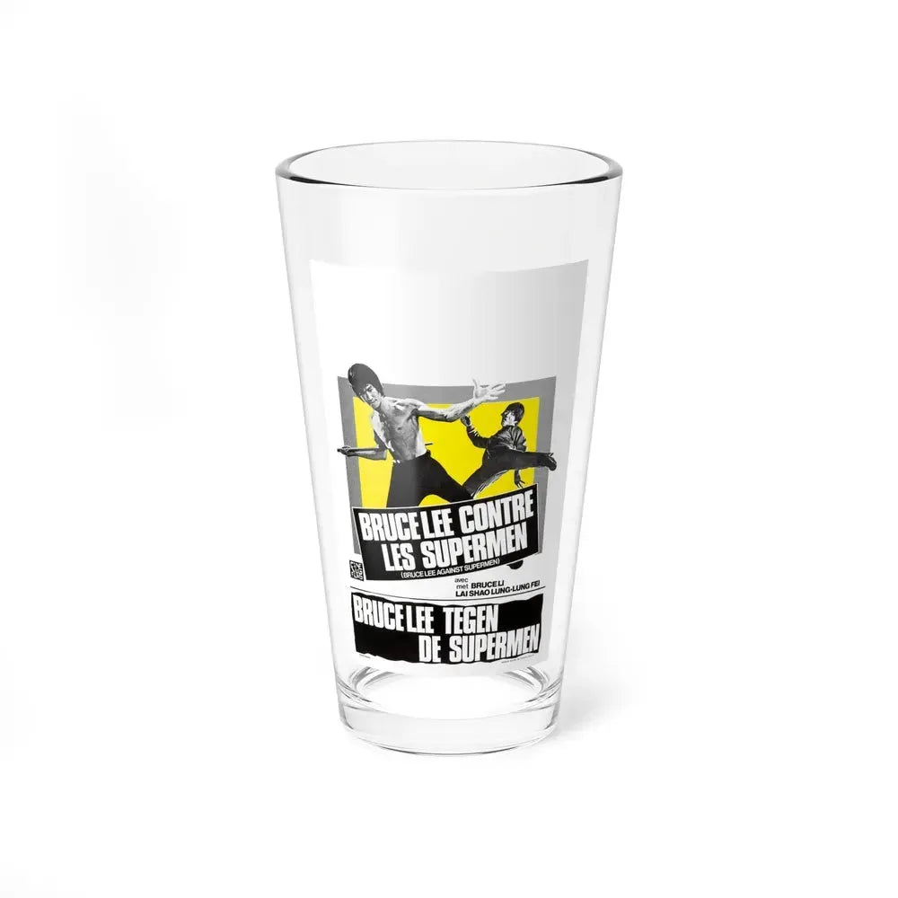 BRUCE LEE AGAINST SUPERMEN (BELGIAN) 1975 Movie Poster - Pint Glass 16oz 16oz - Go Mug Yourself