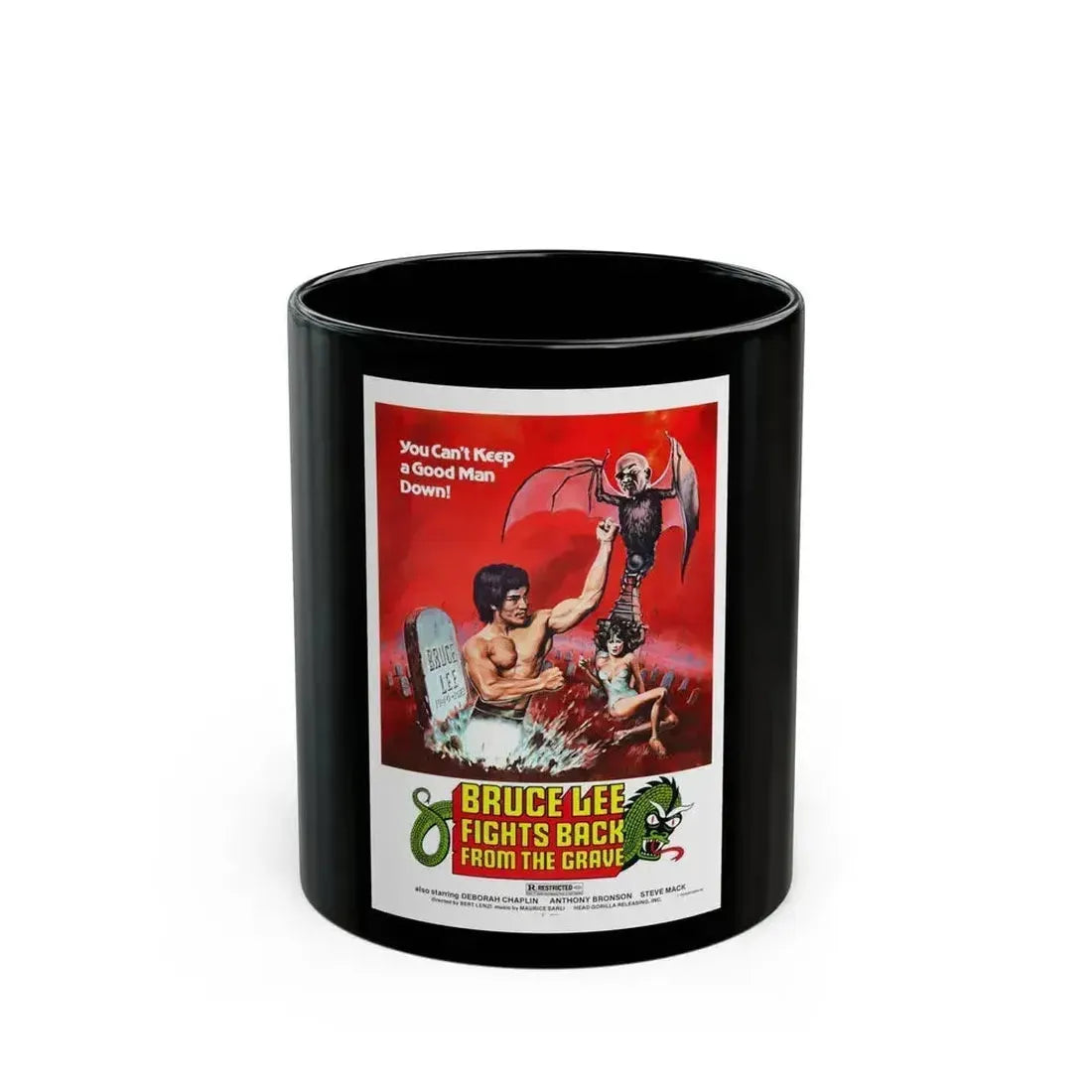 BRUCE LEE FIGHTS BACK FROM THE GRAVE 1976 Movie Poster - Black Coffee Mug 11oz - Go Mug Yourself